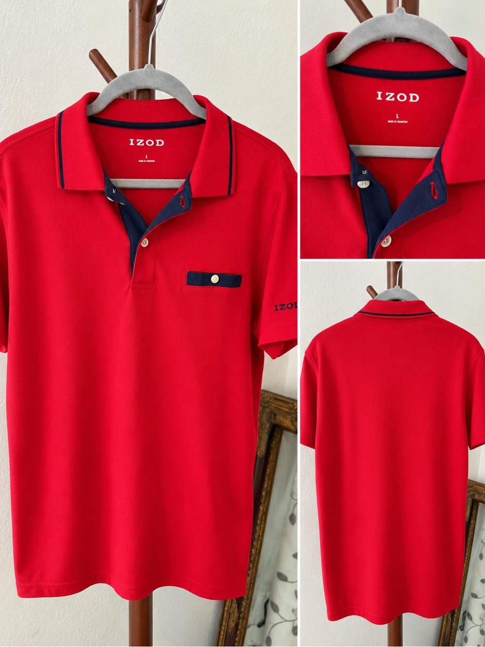 Izod Men's Red Polo with Navy Accent Trim